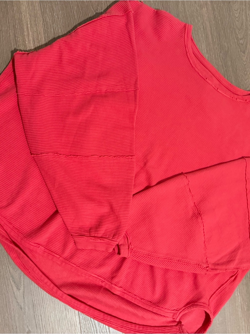 We The Free Ribbed Long Sleeve Top in Bright Pinkish Red